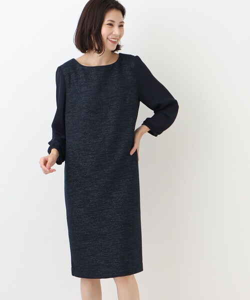 SHOO・LA・RUE（シューラルー）の「◆【S－3L／セットアップ可／セレモニー】ツイード異素材使いワンピース（ワンピース・レディース・ネイビー系7/グレー系その他3・01/04/02/05/03）」の8枚目の写真