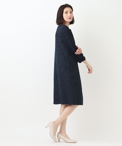 SHOO・LA・RUE（シューラルー）の「◆【S－3L／セットアップ可／セレモニー】ツイード異素材使いワンピース（ワンピース・レディース・ネイビー系7/グレー系その他3・01/04/02/05/03）」の4枚目の写真