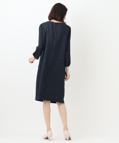 SHOO・LA・RUE(シューラルー)の「◆【S-3L/セットアップ可/セレモニー】ツイード異素材使いワンピース(ワンピース・レディース・ネイビー系7/グレー系その他3・01/04/02/05/03)」の6枚目の写真