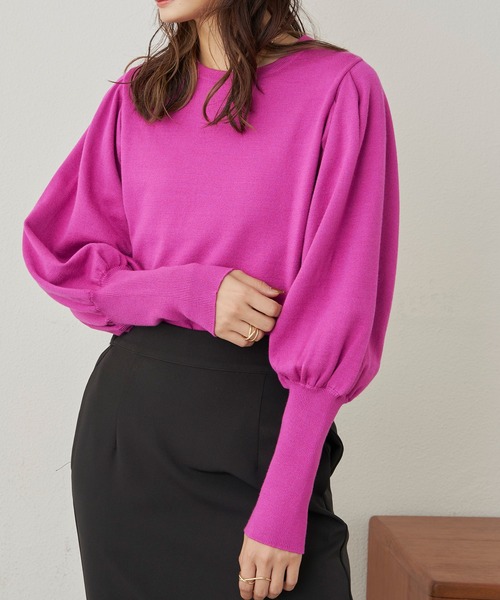 CLEARIMPRESSION （クリアインプレッション）の「タックボリュームスリーブニット（ニット/セーター・レディース・ブラック/ピンク・FREE）」の2枚目の写真