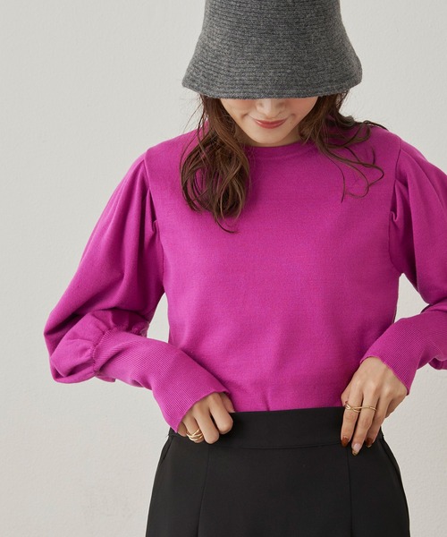CLEARIMPRESSION （クリアインプレッション）の「タックボリュームスリーブニット（ニット/セーター・レディース・ブラック/ピンク・FREE）」の14枚目の写真