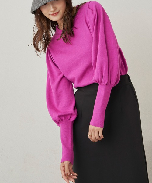 CLEARIMPRESSION （クリアインプレッション）の「タックボリュームスリーブニット（ニット/セーター・レディース・ブラック/ピンク・FREE）」の15枚目の写真