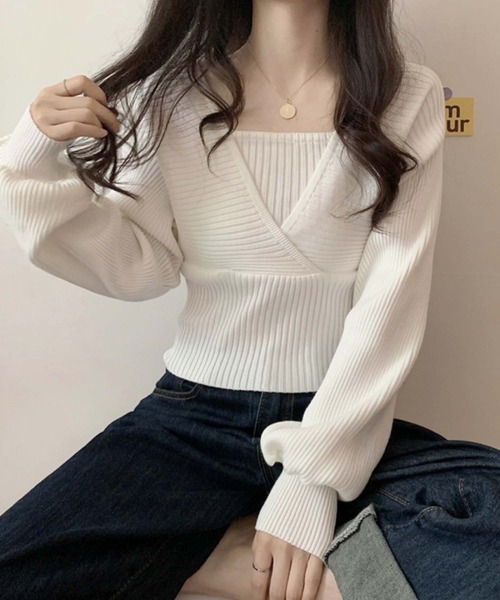 Girly Doll(ガーリードール)の「レイヤード風プルオーバー(ニット/セーター・レディース・ブラック/ホワイト/ブラウン/ピンク/レッド/ネイビー/グレー・F)」の8枚目の写真