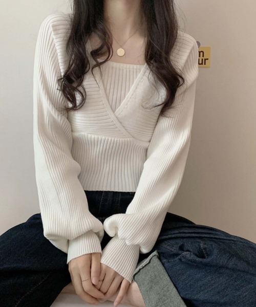 Girly Doll(ガーリードール)の「レイヤード風プルオーバー(ニット/セーター・レディース・ブラック/ホワイト/ブラウン/ピンク/レッド/ネイビー/グレー・F)」の9枚目の写真