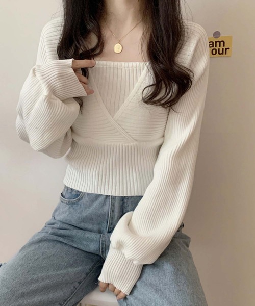Girly Doll(ガーリードール)の「レイヤード風プルオーバー(ニット/セーター・レディース・ブラック/ホワイト/ブラウン/ピンク/レッド/ネイビー/グレー・F)」の10枚目の写真