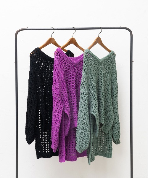 KOH.style（コースタイル）の「サイドスリットメッシュニット（ニット/セーター・レディース・ブラック/パープル系/グリーン・FREE）」の13枚目の写真