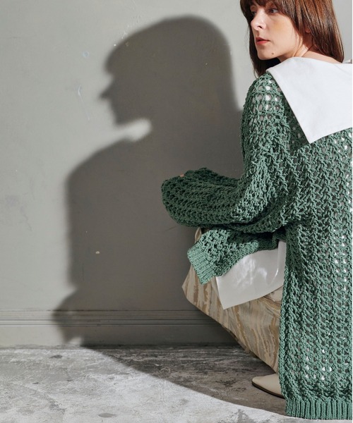 KOH.style（コースタイル）の「サイドスリットメッシュニット（ニット/セーター・レディース・ブラック/パープル系/グリーン・FREE）」の7枚目の写真