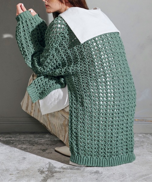 KOH.style（コースタイル）の「サイドスリットメッシュニット（ニット/セーター・レディース・ブラック/パープル系/グリーン・FREE）」の9枚目の写真