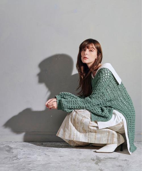 KOH.style（コースタイル）の「サイドスリットメッシュニット（ニット/セーター・レディース・ブラック/パープル系/グリーン・FREE）」の5枚目の写真