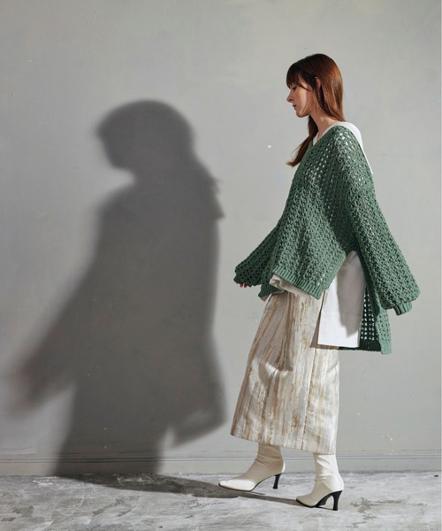 KOH.style（コースタイル）の「サイドスリットメッシュニット（ニット/セーター・レディース・ブラック/パープル系/グリーン・FREE）」の15枚目の写真