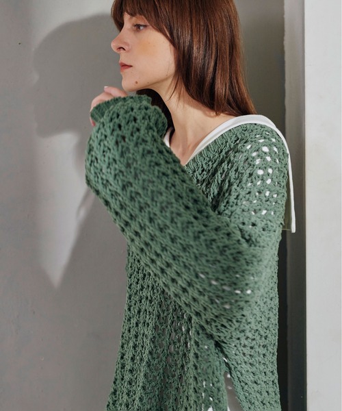 KOH.style（コースタイル）の「サイドスリットメッシュニット（ニット/セーター・レディース・ブラック/パープル系/グリーン・FREE）」の21枚目の写真