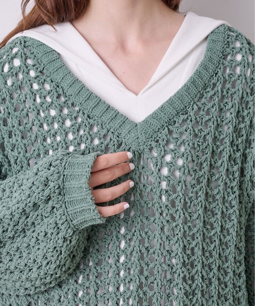 KOH.style（コースタイル）の「サイドスリットメッシュニット（ニット/セーター・レディース・ブラック/パープル系/グリーン・FREE）」の16枚目の写真