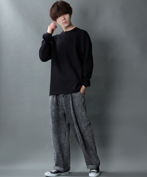 SITRY（シトリー）の「garter jacquard Heavy weight T-shirt/ガータージャガード ヘビーウェイト ロングスリーブTシャツ（Tシャツ/カットソー・メンズ・ブラック/アイボリー/チャコールグレー/グリーン・L/M）」の17枚目の写真