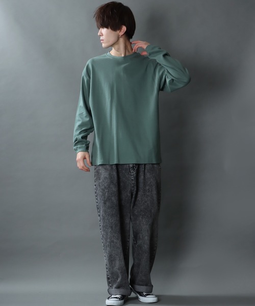 SITRY（シトリー）の「garter jacquard Heavy weight T-shirt/ガータージャガード ヘビーウェイト ロングスリーブTシャツ（Tシャツ/カットソー・メンズ・ブラック/アイボリー/チャコールグレー/グリーン・L/M）」の21枚目の写真