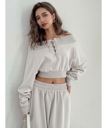 GYDA | 【セットアップ着用可】フロントレースアップ オフショルショートトップス(Tシャツ/カットソー)