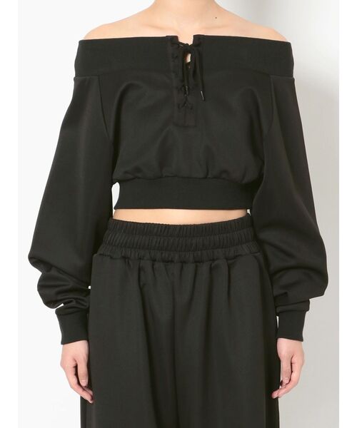 GYDA(ジェイダ)の「【セットアップ着用可】フロントレースアップ オフショルショートトップス(Tシャツ/カットソー・レディース・ブラック/アイボリー・FREE)」の22枚目の写真