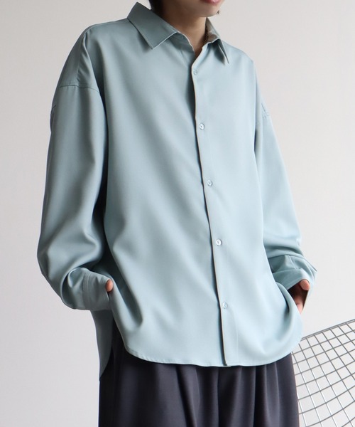 welise（ウェライズ）の「【welise/ウェライズ】【ヘビーウェイト】リッチドレープスムース 無地/ストライプ ベーシックオーバーサイズシャツ（シャツ/ブラウス・メンズ・グリーン系その他/チャコールグレー/ホワイト/グレイッシュベージュ/ワイン/ブルーグレー/ライトグレー/ダークネイビー/ダークグレー/ブラック系その他/ダークパープル/ダークブルー/サックスブルー/ブラウン/ブラック系その他2/アッシュブラウン/ホワイト系その他/ブラック/ブルーグリーン・L/M/S）」の16枚目の写真