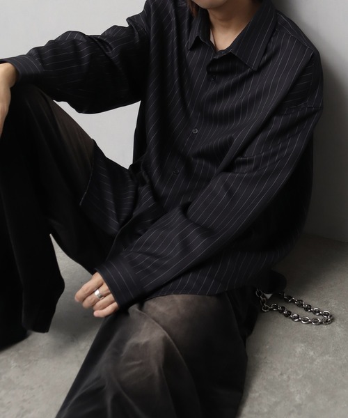 welise（ウェライズ）の「【welise/ウェライズ】【ヘビーウェイト】リッチドレープスムース 無地/ストライプ ベーシックオーバーサイズシャツ（シャツ/ブラウス・メンズ・グリーン系その他/チャコールグレー/ホワイト/グレイッシュベージュ/ワイン/ブルーグレー/ライトグレー/ダークネイビー/ダークグレー/ブラック系その他/ダークパープル/ダークブルー/サックスブルー/ブラウン/ブラック系その他2/アッシュブラウン/ホワイト系その他/ブラック/ブルーグリーン・L/M/S）」の5枚目の写真