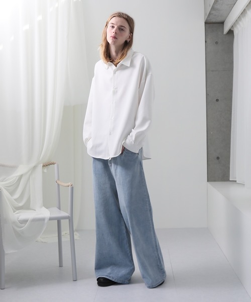 welise（ウェライズ）の「【welise/ウェライズ】【ヘビーウェイト】リッチドレープスムース 無地/ストライプ ベーシックオーバーサイズシャツ（シャツ/ブラウス・メンズ・グリーン系その他/チャコールグレー/ホワイト/グレイッシュベージュ/ワイン/ブルーグレー/ライトグレー/ダークネイビー/ダークグレー/ブラック系その他/ダークパープル/ダークブルー/サックスブルー/ブラウン/ブラック系その他2/アッシュブラウン/ホワイト系その他/ブラック/ブルーグリーン・L/M/S）」の20枚目の写真