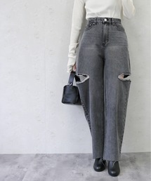 Per sist ence/パーシエンス　11ozデニムダメージカットスリットパンツ