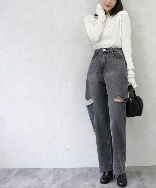 Per sist ence(パーシエンス)の「Per sist ence/パーシエンス 11ozデニムダメージカットスリットパンツ(デニムパンツ・レディース・ブラック/オフホワイト/ブルー・MEDIUM/SMALL)」の9枚目の写真