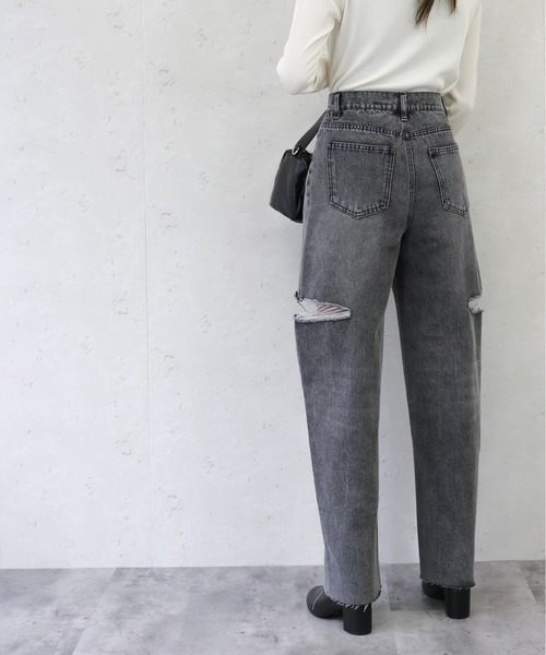 Per sist ence(パーシエンス)の「Per sist ence/パーシエンス 11ozデニムダメージカットスリットパンツ(デニムパンツ・レディース・ブラック/オフホワイト/ブルー・MEDIUM/SMALL)」の10枚目の写真