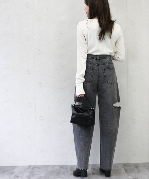 Per sist ence(パーシエンス)の「Per sist ence/パーシエンス 11ozデニムダメージカットスリットパンツ(デニムパンツ・レディース・ブラック/オフホワイト/ブルー・MEDIUM/SMALL)」の11枚目の写真