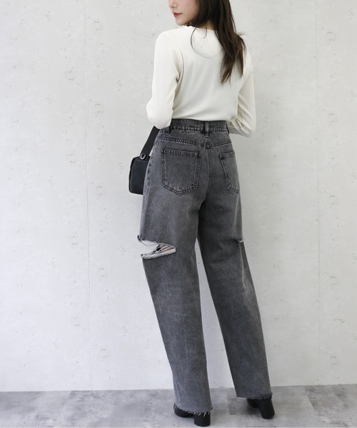 Per sist ence(パーシエンス)の「Per sist ence/パーシエンス 11ozデニムダメージカットスリットパンツ(デニムパンツ・レディース・ブラック/オフホワイト/ブルー・MEDIUM/SMALL)」の12枚目の写真