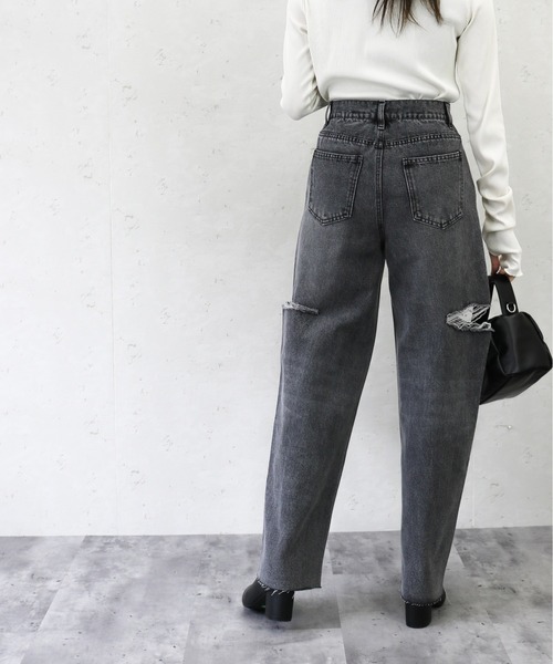 Per sist ence(パーシエンス)の「Per sist ence/パーシエンス 11ozデニムダメージカットスリットパンツ(デニムパンツ・レディース・ブラック/オフホワイト/ブルー・MEDIUM/SMALL)」の13枚目の写真