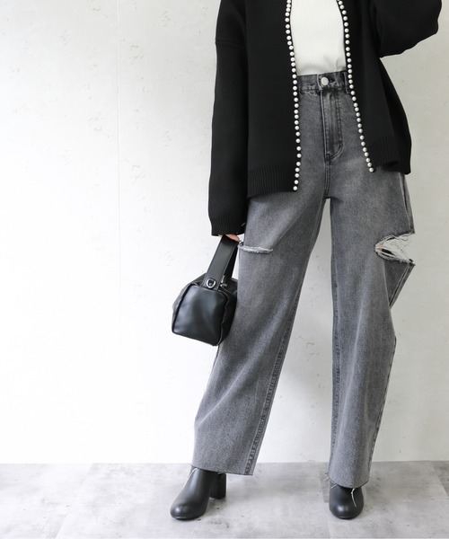 Per sist ence(パーシエンス)の「Per sist ence/パーシエンス 11ozデニムダメージカットスリットパンツ(デニムパンツ・レディース・ブラック/オフホワイト/ブルー・MEDIUM/SMALL)」の14枚目の写真