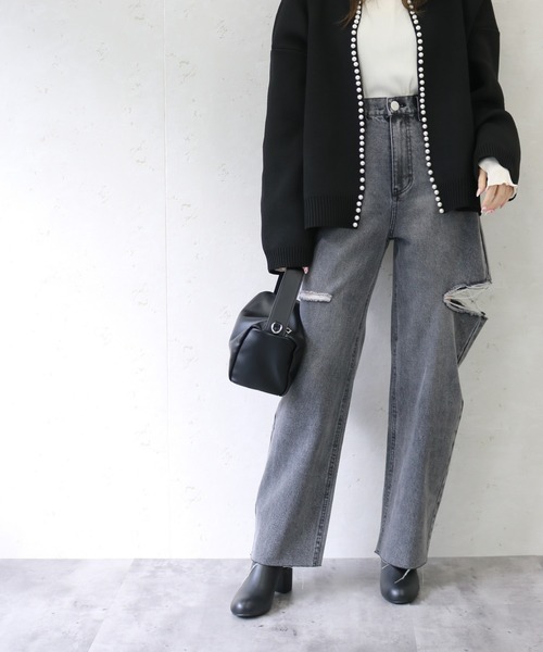 Per sist ence(パーシエンス)の「Per sist ence/パーシエンス 11ozデニムダメージカットスリットパンツ(デニムパンツ・レディース・ブラック/オフホワイト/ブルー・MEDIUM/SMALL)」の15枚目の写真