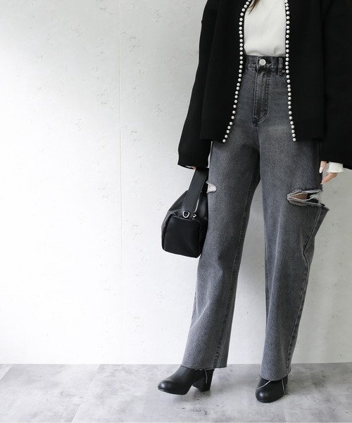 Per sist ence(パーシエンス)の「Per sist ence/パーシエンス 11ozデニムダメージカットスリットパンツ(デニムパンツ・レディース・ブラック/オフホワイト/ブルー・MEDIUM/SMALL)」の17枚目の写真