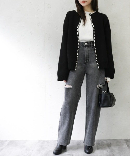 Per sist ence(パーシエンス)の「Per sist ence/パーシエンス 11ozデニムダメージカットスリットパンツ(デニムパンツ・レディース・ブラック/オフホワイト/ブルー・MEDIUM/SMALL)」の18枚目の写真