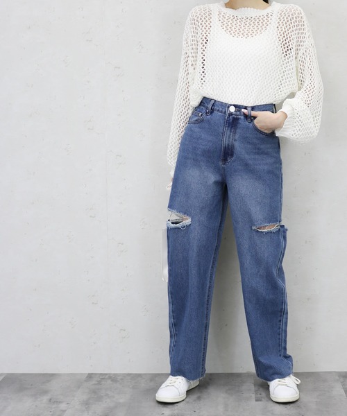 Per sist ence(パーシエンス)の「Per sist ence/パーシエンス 11ozデニムダメージカットスリットパンツ(デニムパンツ・レディース・ブラック/オフホワイト/ブルー・MEDIUM/SMALL)」の21枚目の写真