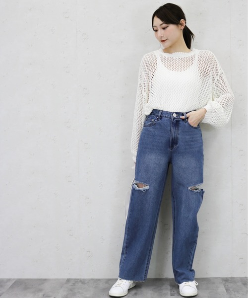 Per sist ence(パーシエンス)の「Per sist ence/パーシエンス 11ozデニムダメージカットスリットパンツ(デニムパンツ・レディース・ブラック/オフホワイト/ブルー・MEDIUM/SMALL)」の22枚目の写真