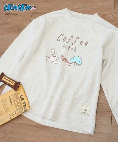 Hi! ONLINE STORE（ハイオンラインストア）の「【ぼのぼの】ぼのぼの＆シマリスくん コーヒーブレイクロンT（スウェット・レディース・サックスブルー/ピンク/ブルー/チャコールグレー/オートミール/ライトグリーン・M/L/LL）」の3枚目の写真