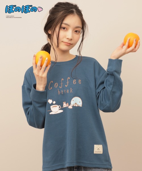 Hi! ONLINE STORE（ハイオンラインストア）の「【ぼのぼの】ぼのぼの＆シマリスくん コーヒーブレイクロンT（スウェット・レディース・サックスブルー/ピンク/ブルー/チャコールグレー/オートミール/ライトグリーン・M/L/LL）」の5枚目の写真