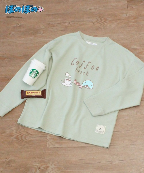 Hi! ONLINE STORE（ハイオンラインストア）の「【ぼのぼの】ぼのぼの＆シマリスくん コーヒーブレイクロンT（スウェット・レディース・サックスブルー/ピンク/ブルー/チャコールグレー/オートミール/ライトグリーン・M/L/LL）」の11枚目の写真