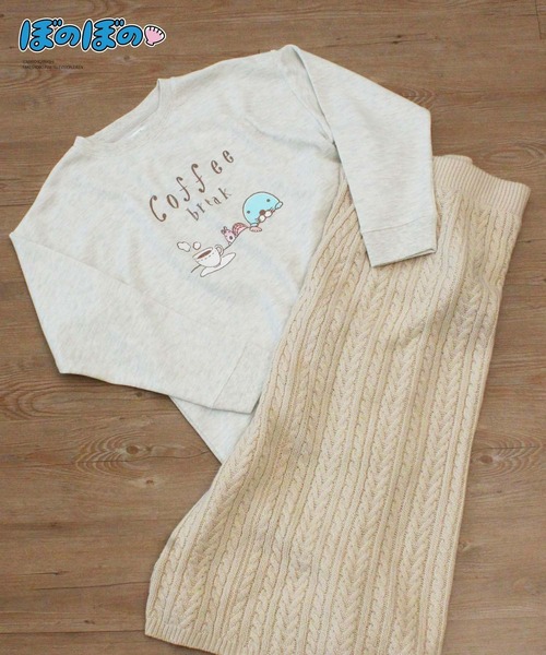 Hi! ONLINE STORE（ハイオンラインストア）の「【ぼのぼの】ぼのぼの＆シマリスくん コーヒーブレイクロンT（スウェット・レディース・サックスブルー/ピンク/ブルー/チャコールグレー/オートミール/ライトグリーン・M/L/LL）」の12枚目の写真