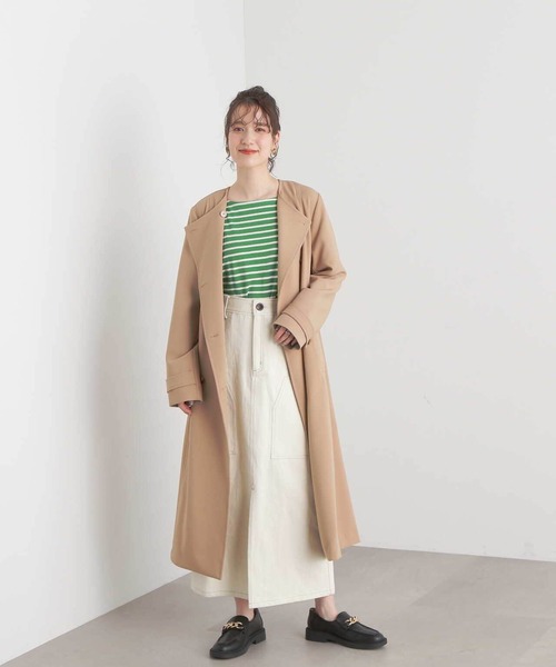 N.(N. Natural Beauty Basic)(エヌエヌナチュラルビューティーベーシック)の「【S Size Line】◆TRダブルクロスリボンベルトコート(ノーカラーコート・レディース・イエロー/ベージュ・SMALL/MEDIUM)」の17枚目の写真