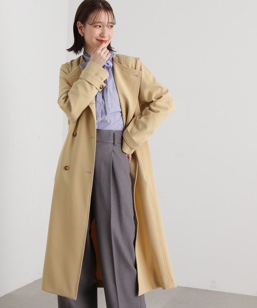 N.(N. Natural Beauty Basic)(エヌエヌナチュラルビューティーベーシック)の「【S Size Line】◆TRダブルクロスリボンベルトコート(ノーカラーコート・レディース・イエロー/ベージュ・SMALL/MEDIUM)」の2枚目の写真