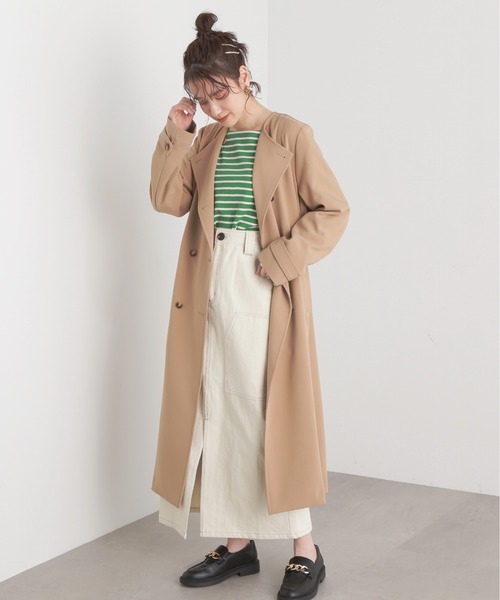N.(N. Natural Beauty Basic)(エヌエヌナチュラルビューティーベーシック)の「【S Size Line】◆TRダブルクロスリボンベルトコート(ノーカラーコート・レディース・イエロー/ベージュ・SMALL/MEDIUM)」の3枚目の写真
