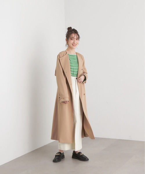 N.(N. Natural Beauty Basic)(エヌエヌナチュラルビューティーベーシック)の「【S Size Line】◆TRダブルクロスリボンベルトコート(ノーカラーコート・レディース・イエロー/ベージュ・SMALL/MEDIUM)」の4枚目の写真