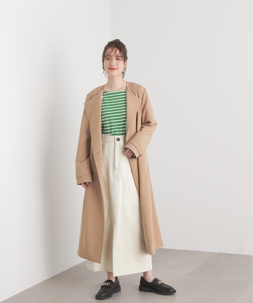 N.(N. Natural Beauty Basic)(エヌエヌナチュラルビューティーベーシック)の「【S Size Line】◆TRダブルクロスリボンベルトコート(ノーカラーコート・レディース・イエロー/ベージュ・SMALL/MEDIUM)」の5枚目の写真
