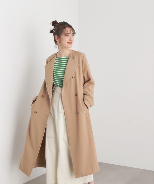 N.(N. Natural Beauty Basic)(エヌエヌナチュラルビューティーベーシック)の「【S Size Line】◆TRダブルクロスリボンベルトコート(ノーカラーコート・レディース・イエロー/ベージュ・SMALL/MEDIUM)」の6枚目の写真