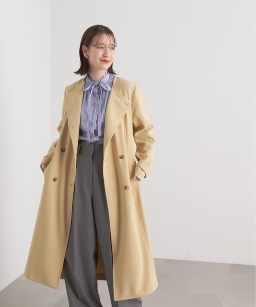 N.(N. Natural Beauty Basic)(エヌエヌナチュラルビューティーベーシック)の「【S Size Line】◆TRダブルクロスリボンベルトコート(ノーカラーコート・レディース・イエロー/ベージュ・SMALL/MEDIUM)」の7枚目の写真