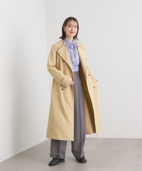 N.(N. Natural Beauty Basic)(エヌエヌナチュラルビューティーベーシック)の「【S Size Line】◆TRダブルクロスリボンベルトコート(ノーカラーコート・レディース・イエロー/ベージュ・SMALL/MEDIUM)」の8枚目の写真
