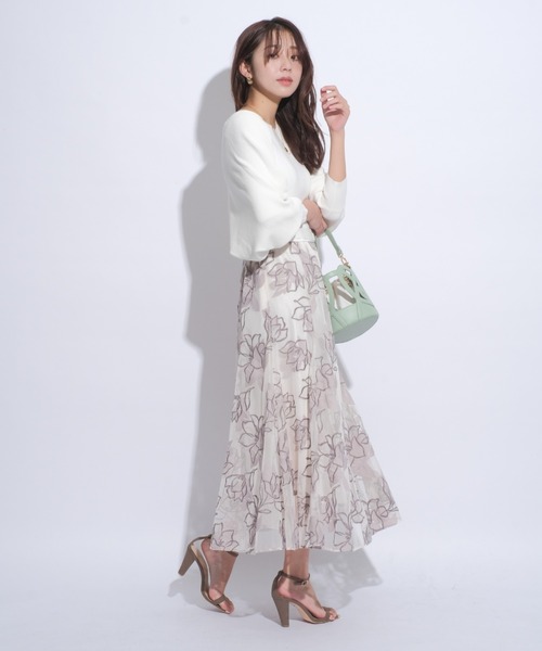 ジャスグリッティー長袖 花柄 プリーツ ドッキングワンピース JUSGLITTY（ジャスグリッティー）の「フラワー刺繍ドッキング