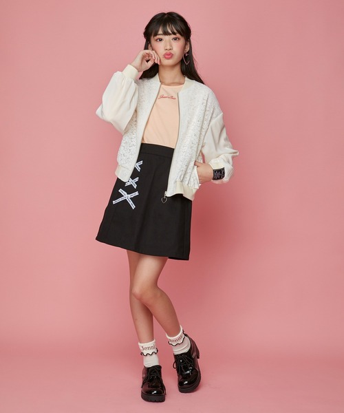 JENNI love（ジェニィラブ）の「レース切替えブルゾン（ブルゾン・キッズ・ブラック/オフホワイト・130cm/140cm/150cm/160cm）」の5枚目の写真
