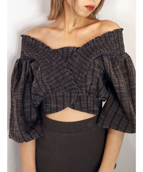 EMODA（エモダ）の「シャーリングタイトップ（Tシャツ/カットソー・レディース・ブラック/グレー/ライム/ホワイト・FREE）」の6枚目の写真